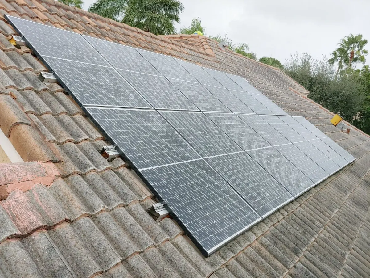 Solar panels on a flat tile roof after a re-roof