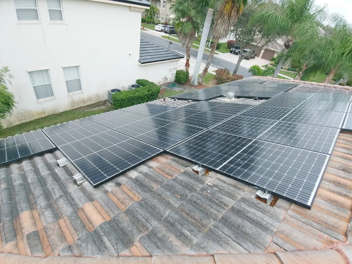 Solar array wrapped around a hip roof after reinstall